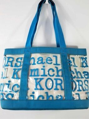 Michael Kors Turquoise Clear Logo Tote beach